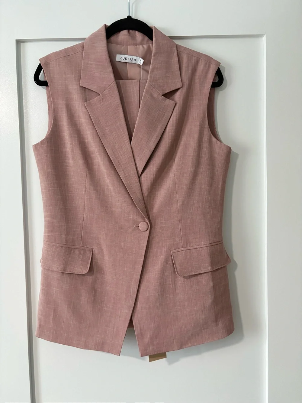 JustFab Sleeveless Blazer Vest & Slacks in Dusty Pink